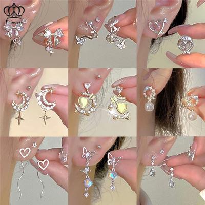 Модные серьги с бантом в виде звезды и луны для женщин, милые серьги-бабочки в форме сердца, золотые, серебряные серьги, аксессуары, ювелирные изделия, подарок