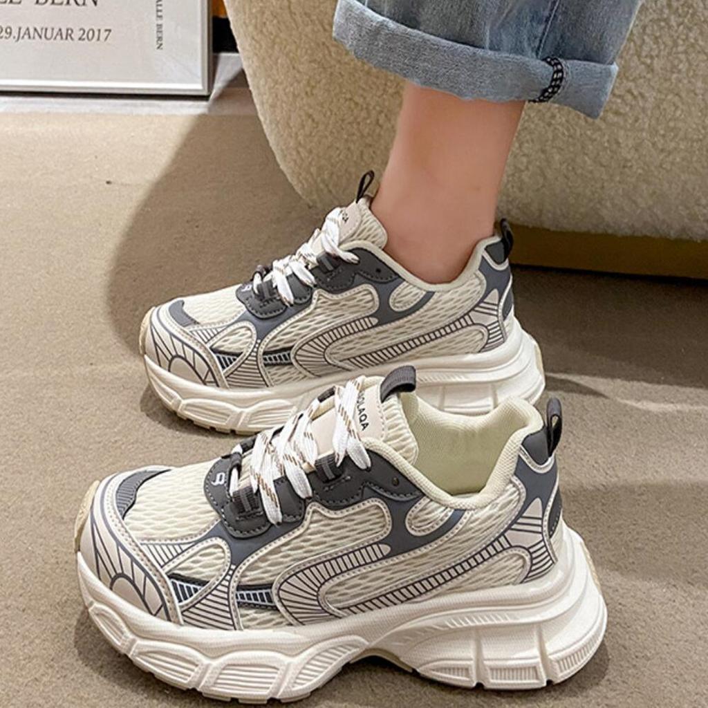 Fashion New Spring Chunky Sneakers Women Korean Thick Bottom Platform 5CM Sneakers Height Increasing Sport Casual Dad Running Shoes Woma