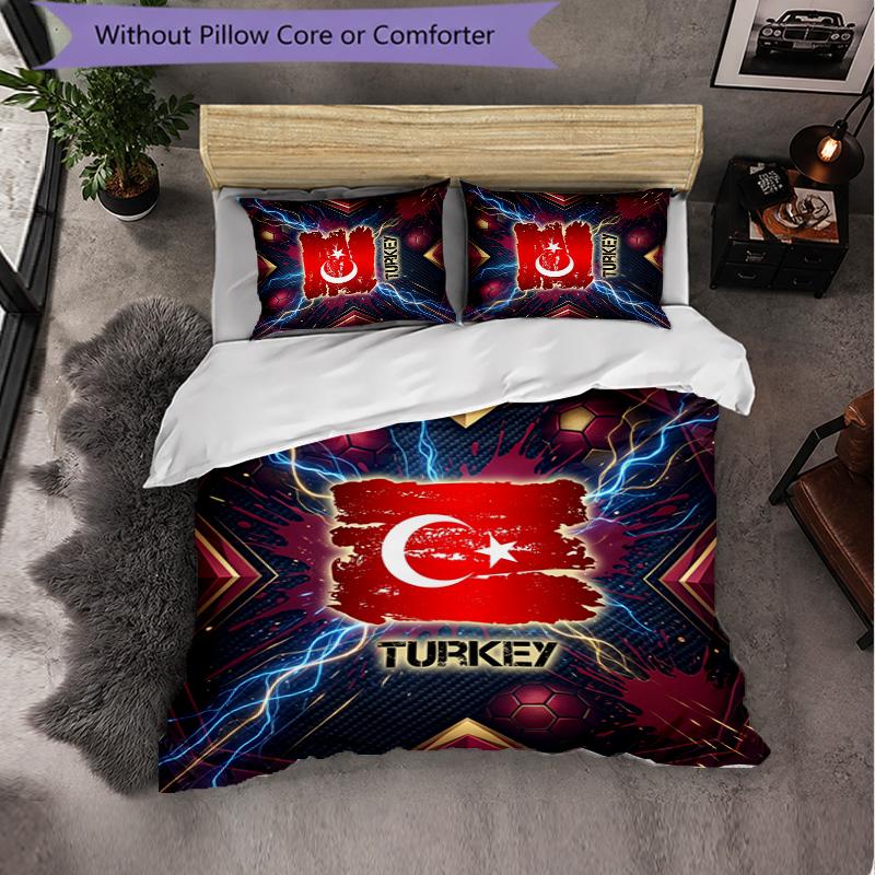 Turkey Football Pattern 3 Pieces Bedding Set Soft Microfiber Duvet Cover with Pillow Cases for Bedroom