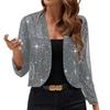 Women Sparkly Cardigan Coat 3/4 Sleeve Open Front Sequin Tops Sexy Golden Bling Coat Casual Holiday Party Outfit
