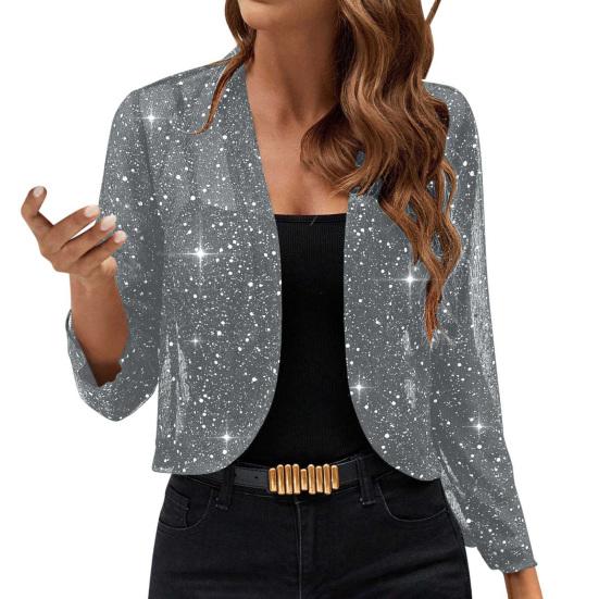Women Sparkly Cardigan Coat 3/4 Sleeve Open Front Sequin Tops Sexy Golden Bling Coat Casual Holiday Party Outfit