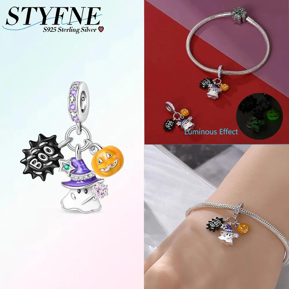 Copper Halloween Skull Bat Pumpkin Boutique Pendant Fit Original Bracelet Charm Beads Necklace Diy Female Jewelry