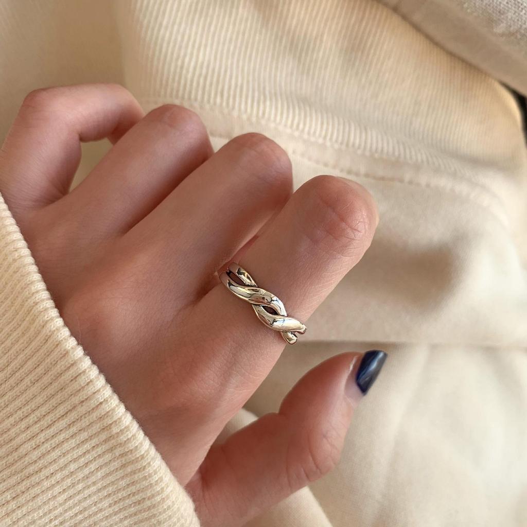 Кольцо в стиле ретро из серебра 925 пробы в корейском стиле — без выцветания, в стиле тяжелой промышленности для женщин