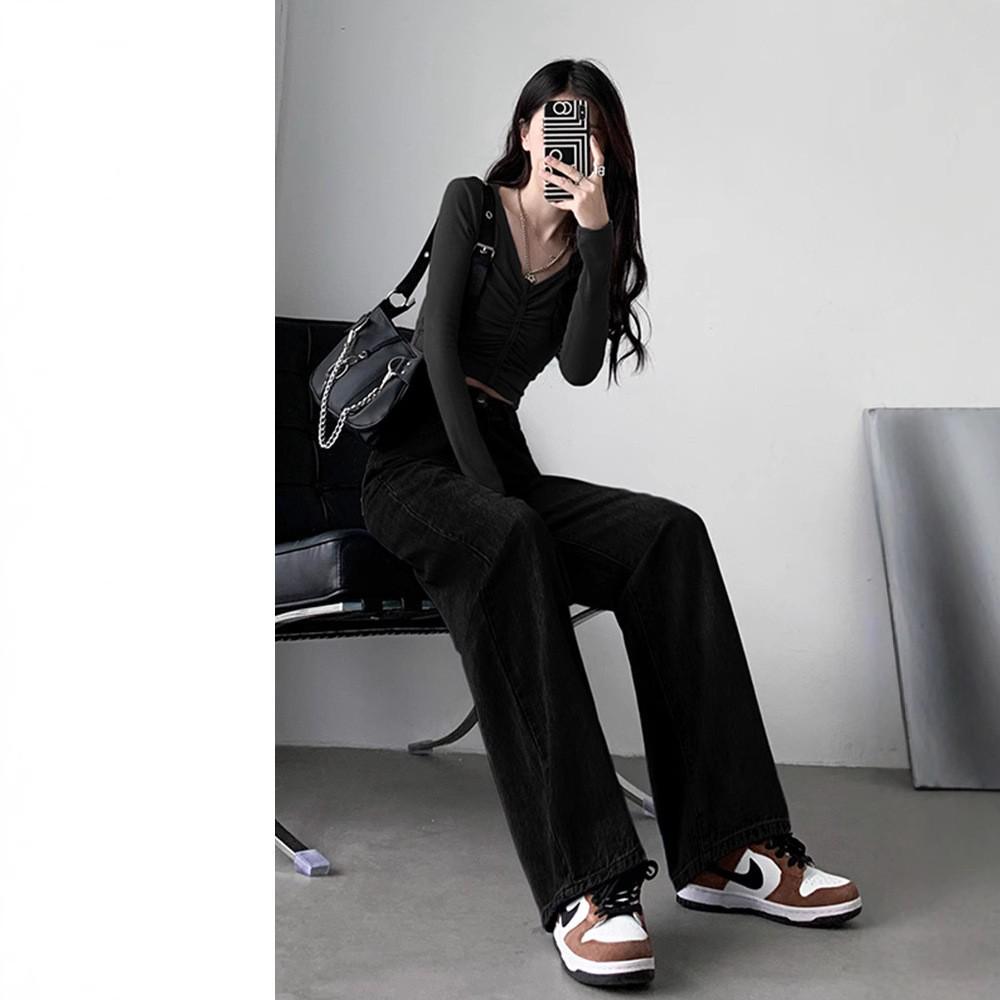 Женские джинсы с высокой посадкой и прямыми штанинами: Весна 2025, Тонкий, Маленький размер, Свободный, Широкие брюки, В пол