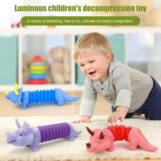Dinosaur Telescopic Tube Toy Free Transformation Fun Battery Operated Lighting Stress Relief Kids Dino Animal