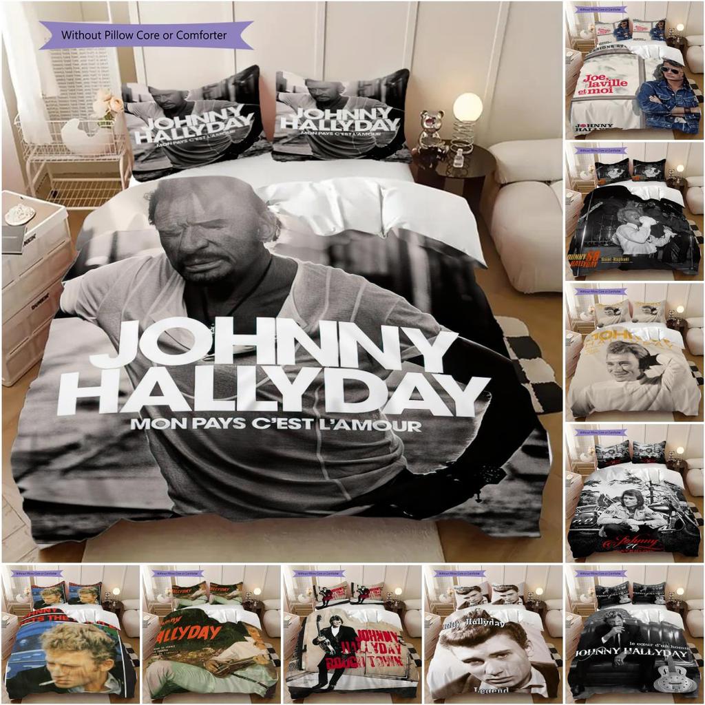 Johnny Hallyday Retro Records bedding, duvet cover, pillowcase, home decoration, birthday gift (1 * duvet cover+2 * pillowcase, coreless)