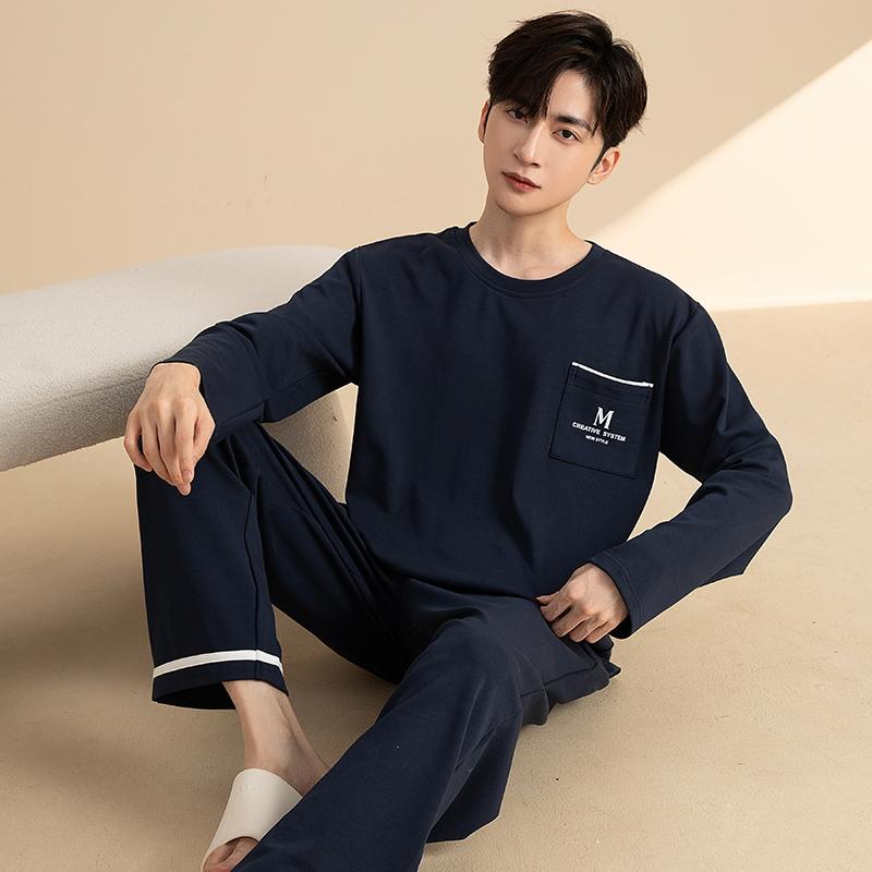 Мультяжная мужская пижама из хлопка, осенний комплект, топы для сна, брюки, круглый вырез, домашний костюм для отдыха, мужская пижама, ночная одежда