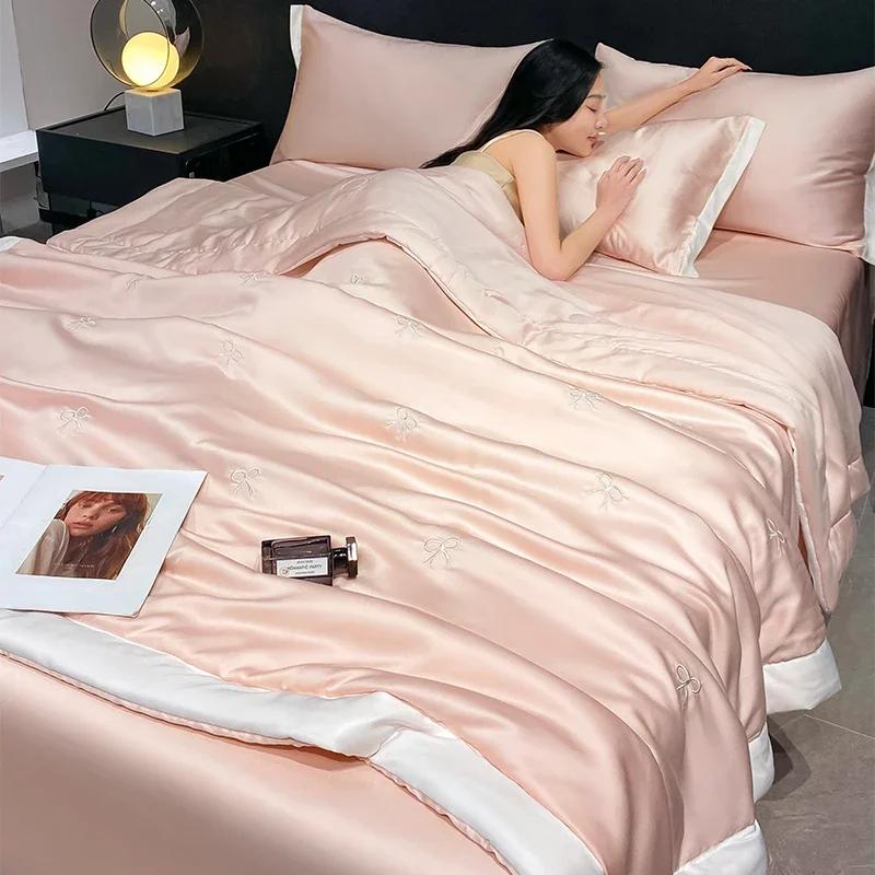 Высококачественное вышитое весенне-летнее одеяло, комплект из 4 или 3 или 1 роскошное приятное для кожи летнее одеяло, легкое одеяло