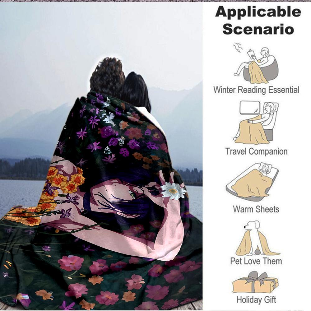 1Pc Floral Fantasy Garden Flannel Blanket, Soft And Comfortable, Casual Warm, Camping Travel, Christmas, Halloween Xmas Gift S1517