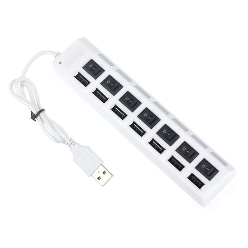Новый 7-портовый USB-концентратор со светодиодной подсветкой, высокоскоростной USB-адаптер 480 Мбит/с, USB-концентратор с выключателем питания для портативных ПК