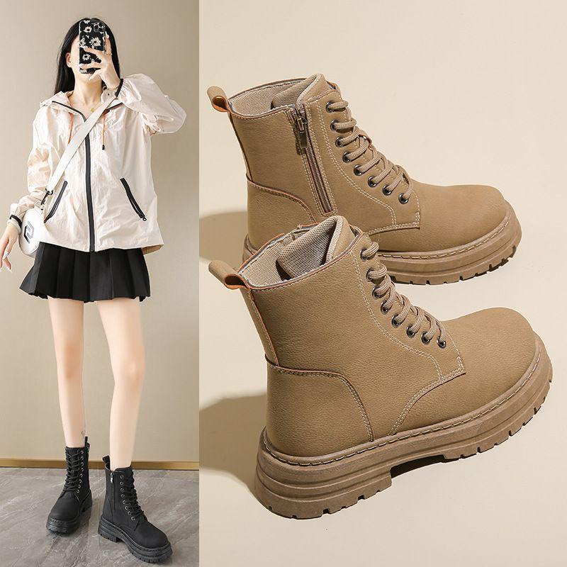 Women's Fashion Boots Retro Leather Ankle Boots Women Luxury Soft Sole Short Boots New Platform Non-slip Round Toe