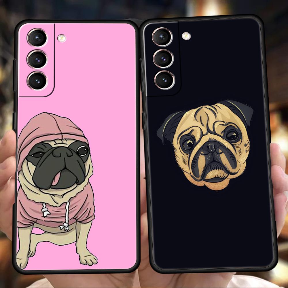 Милый телефонный чехол с собакой мопсом для Samsung Galaxy S24 S23 S22 S20 S21 FE Ultra S24 S23 S10 S10E S9 S8 Plus 5G Чехол для телефона Fundas Capas