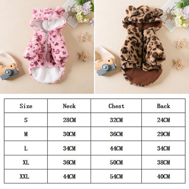 Fashion Leopard Dog Coat Winter Pet Warm Fleece Hoodie Dog Coat Jacket French Bulldog Clothing Small Dogs Pets Costume Cute Pink