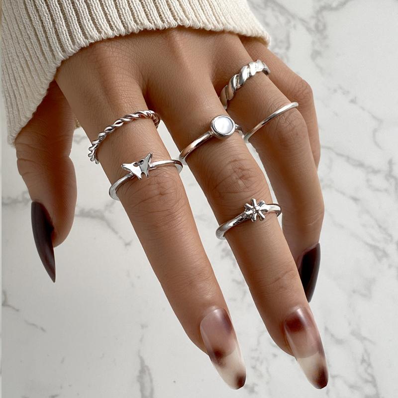 Богемный комплект колец с жемчугом-бабочкой для женщин, блестящий жемчуг, готический винтаж, позолоченный, ретро, ​​со стразами, простые ювелирные изделия на палец, подарок