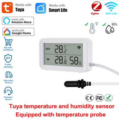 Tuya Zigbee WiFi Датчик температуры и влажности Цифровой ЖК-метр умный дом Работает с Smart Life Alexa с внешним датчиком