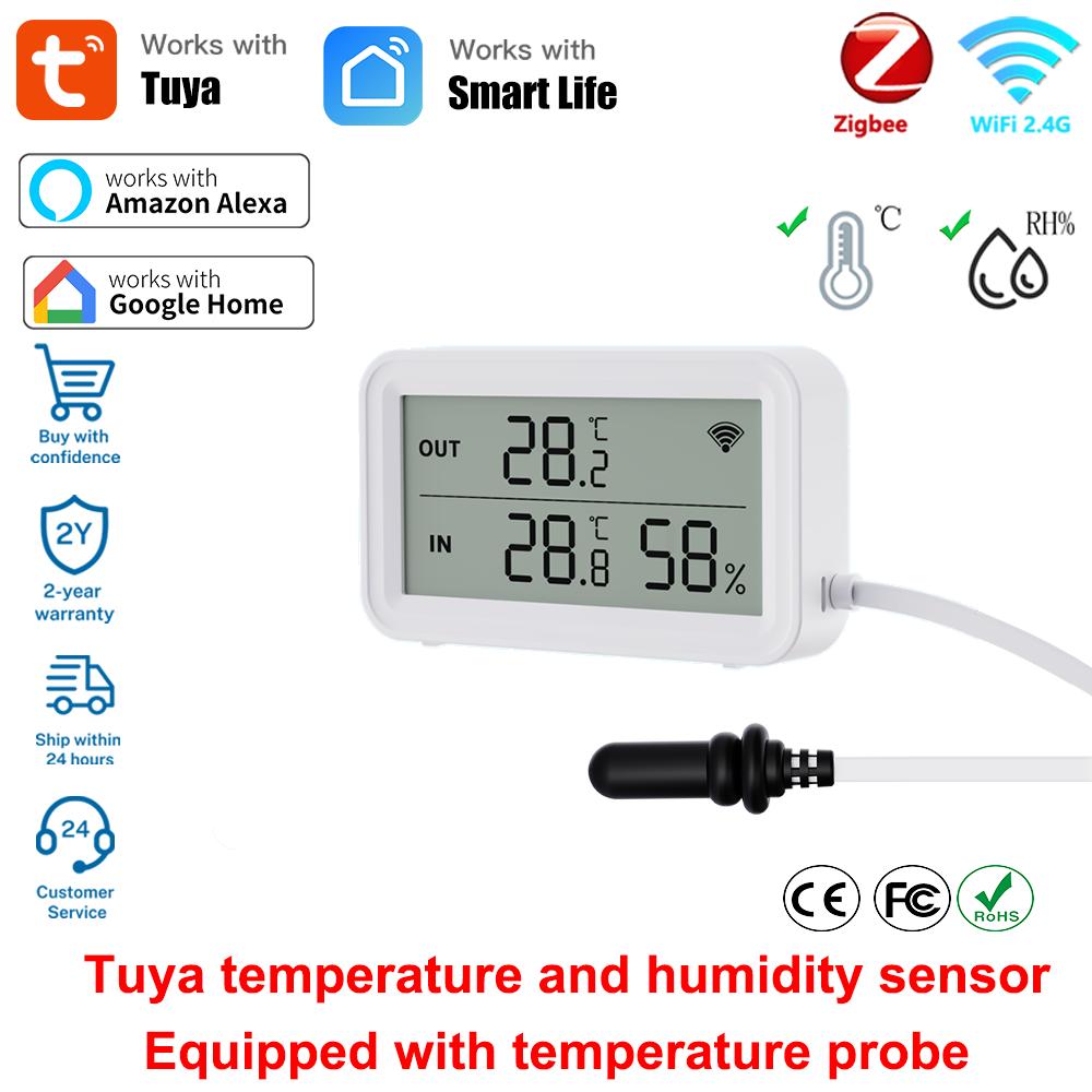 Tuya Zigbee WiFi Temperature Humidity Sensor Digital LCD Meter hogar inteligente Work with Smart Life Alexa with External Probe