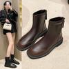 Foreign Trade British Style Martin Boots Women's 2024 Autumn New Low Heel with Round Head Soft Leather Super Fire Versatile Chelsea Boots