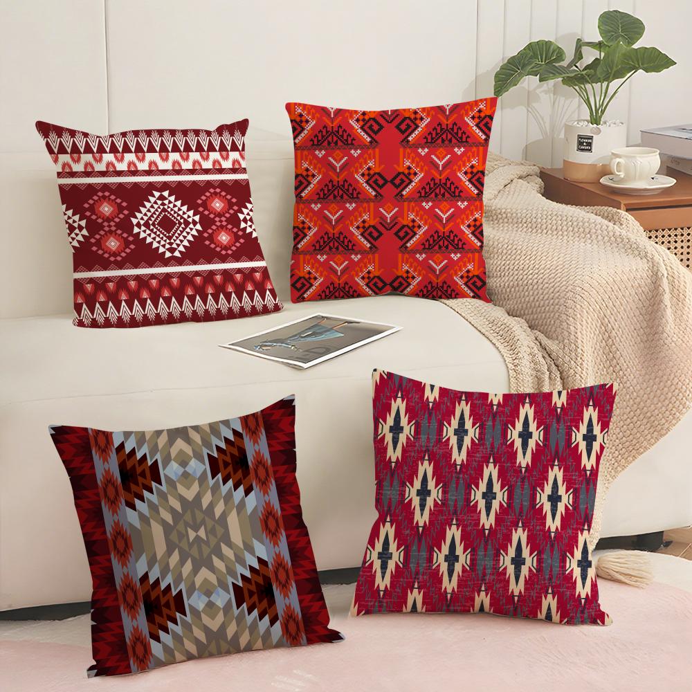 Красная tribal Aztec Kilim узорная наволочка Мягкая коротковорсовая наволочка для подушки Гладкая уютная текстура Эстетичная наволочка для подушки Домашний декор