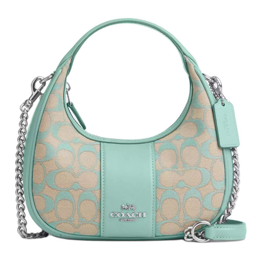 Coach Carmen 20 Metallic Logo Zipper Closure Signature Jacquard And Smooth Leather Handheld Shoulder Crossbody Bag Small Women bags CT773-SVVSW