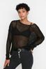 Women's Fashion New Sweater Black Extra Wide Fit Cotton Openwork Hole Knitwear Sweater
