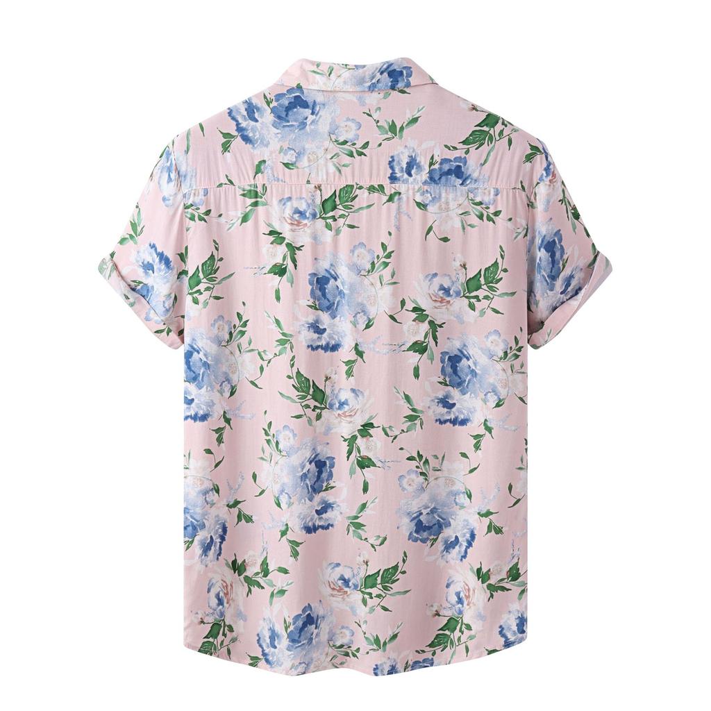 Мужская летняя повседневная рубашка с цветочным принтом в гавайском стиле с коротким рукавом для пляжного отдыха