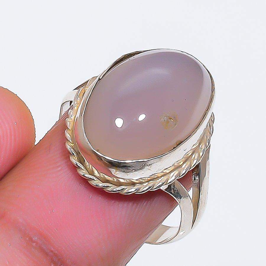 Natural Aqua Chalcedony Gemstone 925 Sterling Silver Jewelry Ring Size 8 ZS-1699
