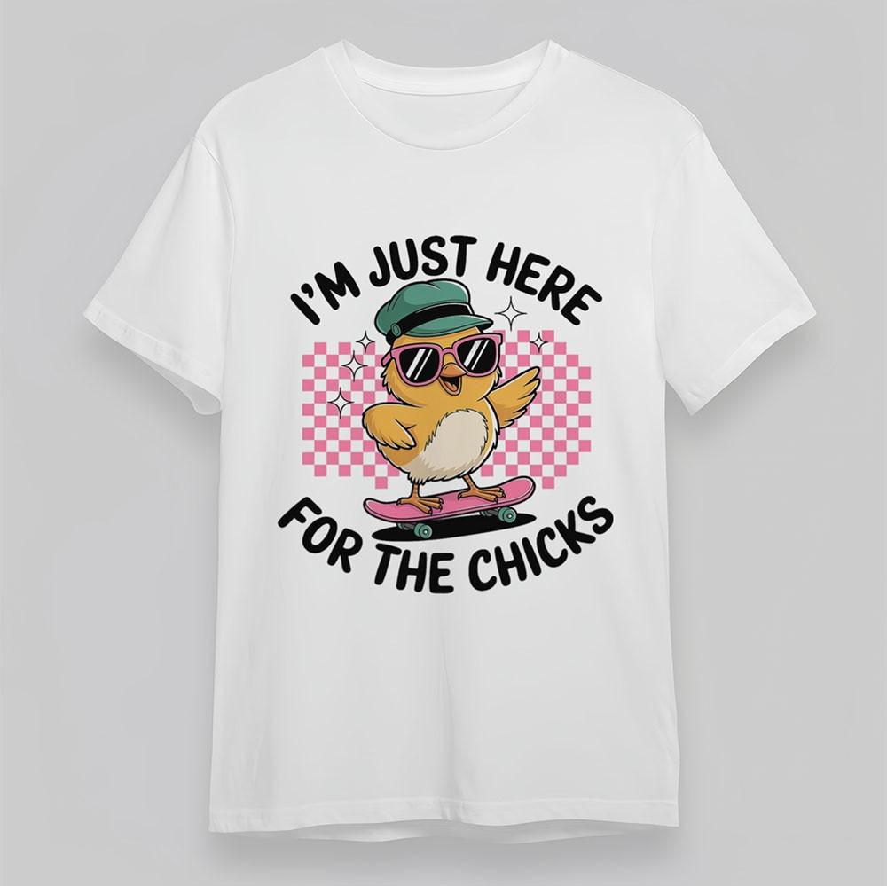 Women's Soft Comfy T-Shirt Skateboard Chicken Graphic Tee Oversize Cotton White