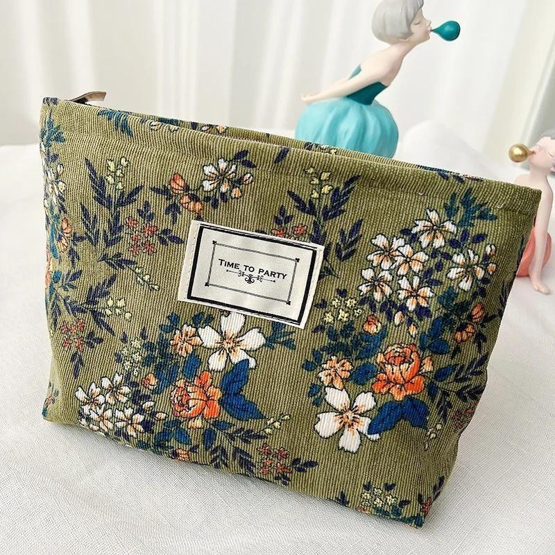 Bag Makeup Corduroy Organizer Clutch Retro Flower Print Cosmetic Bag Wash Women Travel Make Up Pouch Beauty Toilet Storage Cases