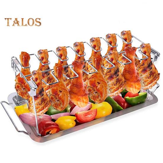 Стойка для гриля на ножке куриного крылышка для барбекю, равномерный нагрев с поддоном, универсальный набор держателей для жарки из нержавеющей стали