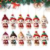 Christmas Garland Hanging Ornaments Bunny Wooden Ornament, 2D Flat Rabbit Decor with Santa Indoor Holiday Party Decorations Hat, Tree Pendant