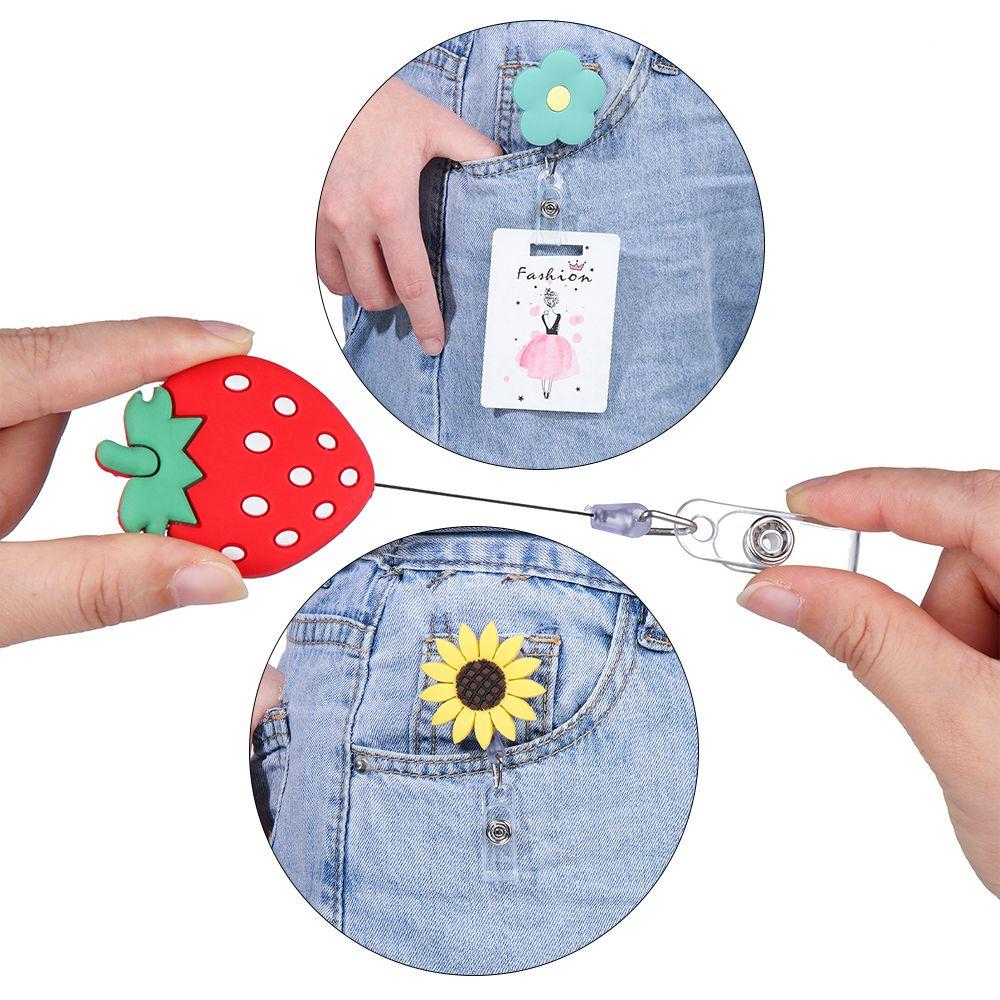 Flower Pull Buckle ID Badge Card Clips Cartoon Silicone Badge Reel Badge Holder Colorful