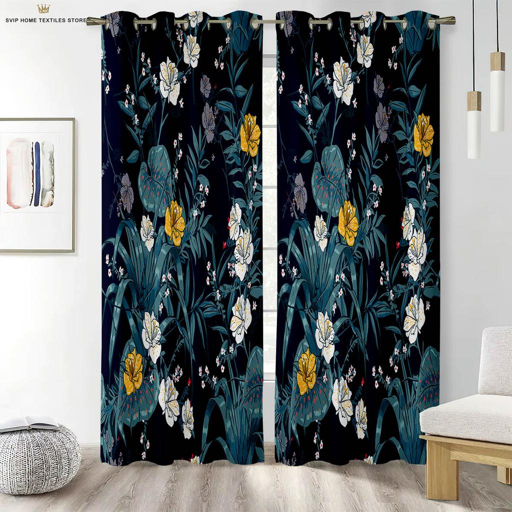 Шторы с цветочным принтом для спальни, романтический пасторальный стиль, легко стирать и ухаживать, украшение для дома, 2 шт.