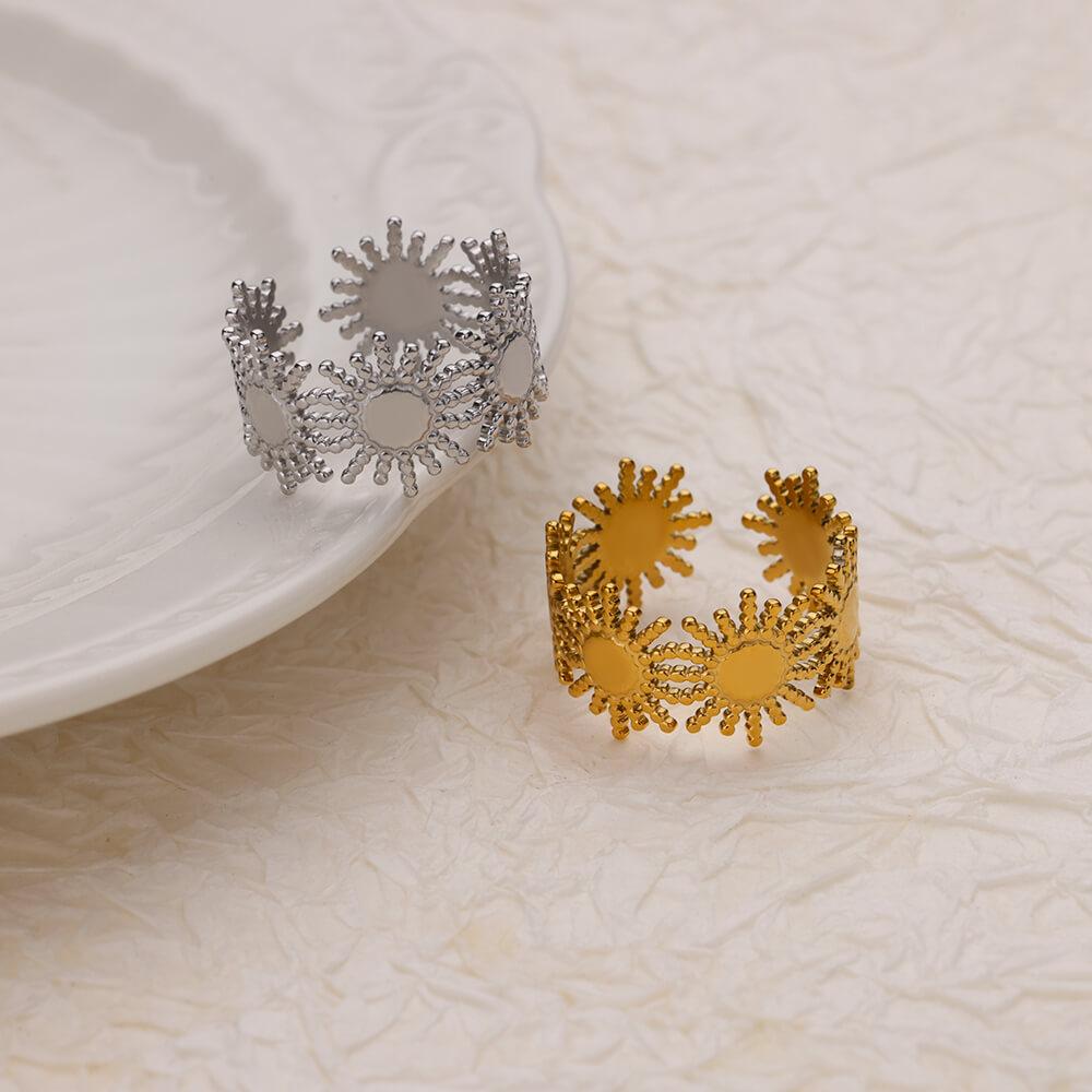 Fashion Sun Open Rings For Women Men Gold Color Stainless Steel Sun Ring Wedding Couple Aesthetic Jewelry Gift bijoux femmes