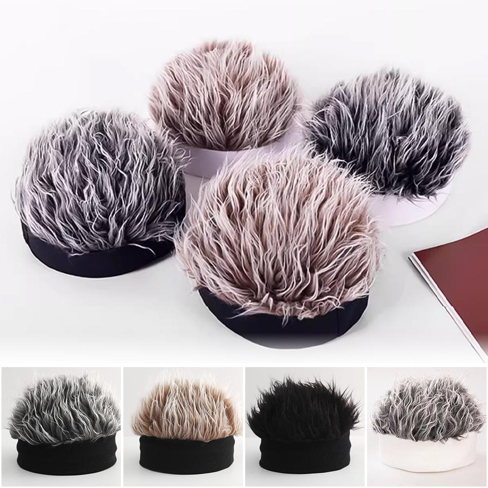 Autumn and Winter One-piece Wig Hat Male Landlord Hat Fashion Version Plush Retro Street Parody Brimless Trendy Knitted Hat