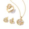 Korean Version Zircon Earrings Necklace Ring Flower Jewelry Set Combination 24K Round Zircon Jewelry Set