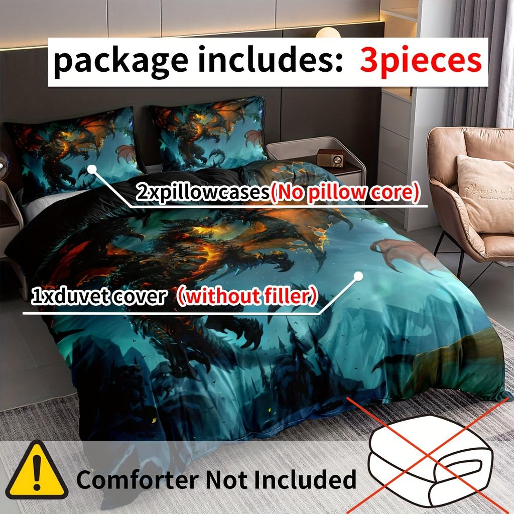 Fashion Novel Duvet Cover Set Flying Dragon Print Bedding Set Soft Comfortable Washable Microfiber Duvet Cover For Bedroom