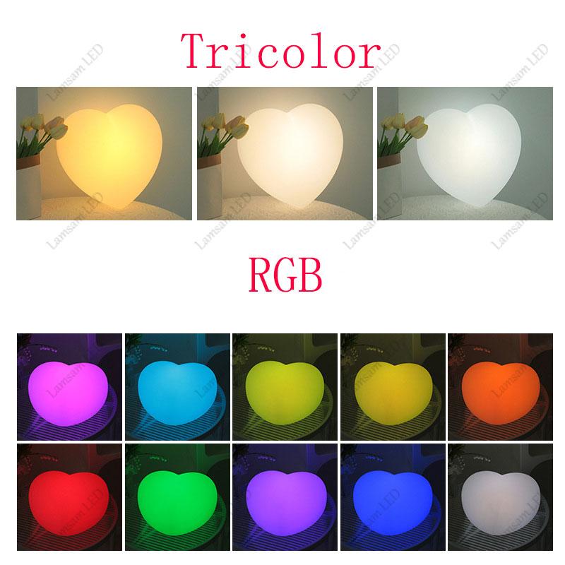 Heart-shaped Lamp Ambient Desk Light Tricolored/RGB Dimmable USB Rechargeable LED Color-changing Night Light for Home Decoration
