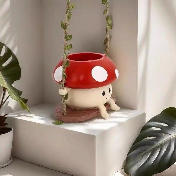 Cute Cartoon Character Smiling Face Hanging Flower Pot Resin Crafts Suitable for Garden Decoration