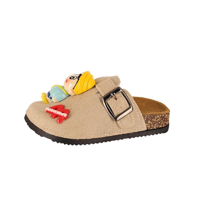 2025 Милые мультяшные детские сандалии Birkenstock с толстой подошвой Shin-chan: Нескользящие ретро закрытые тапочки для мальчиков и девочек.