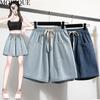 MODIQUE Summer Plus Size Women Loose Basics Elastic Drawstring A-Line Wide Leg Denim Shorts Female Casual Deep Blue Short Pants