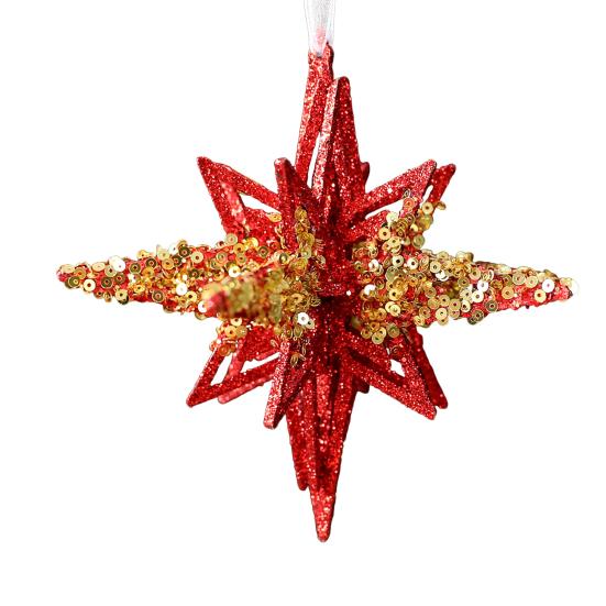 Glitter Sequined Christmas Ornament Red Snowflake/Butterfly/Star/Reindeer/Ballerina Hanging Decoration for Xmas Tree Doors Windows Walls Holiday Home