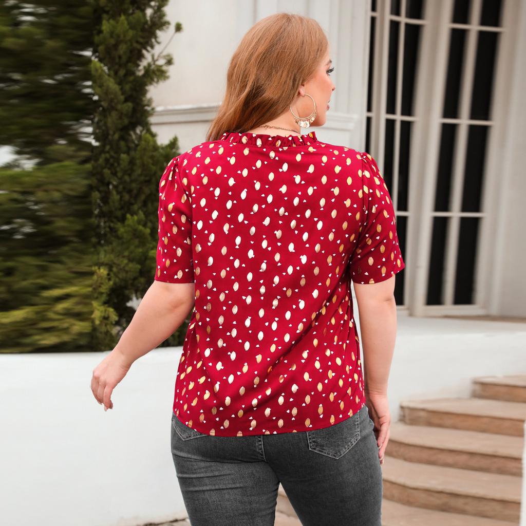 GMXIA Женские модные повседневные футболки и топы с v-образным вырезом и короткими рукавами с принтом в горошек