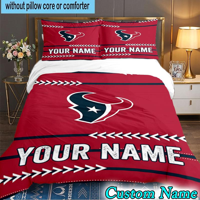 Custom Name 3PCS Houston-Texans Artwork Bedding Set,Including Duvet Cover And 2pcs Pillowcases Perfect for Bedroom,Dormitory,Fan Christmas gift