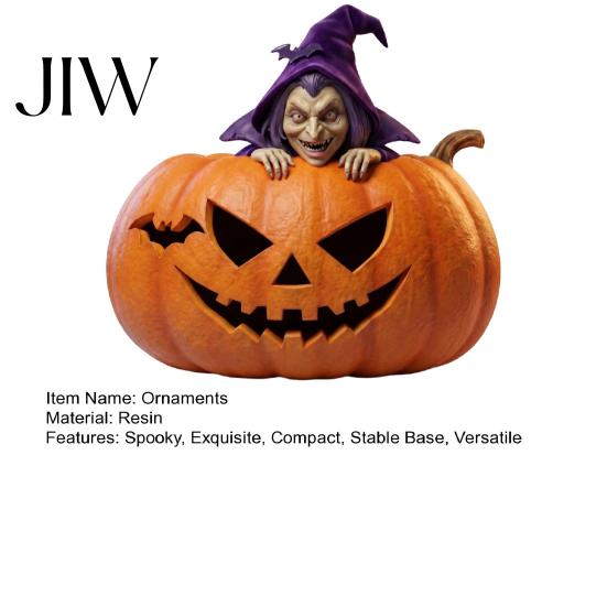Halloween Pumpkin Witch Resin Figurine, Spooky Bat Detailed Tabletop Decor, Stable Creative Showcase Decor Base Mini Statue for Window Home