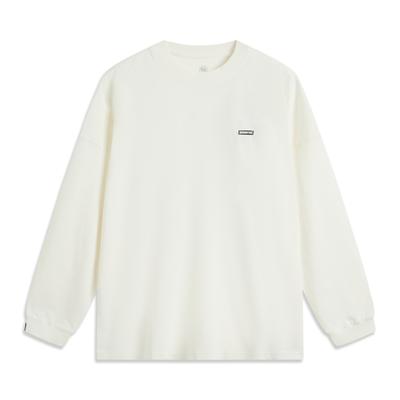 Li-Ning Badfive Sports Casual Simple Solid Color Round Neck Pullover Loose Hoody Men sweatshirt Off-White AHSU781-4