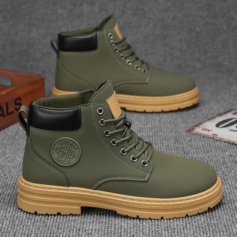 Мужские ботинки Высокие ботинки по щиколотку Трендовая мужская обувь Нескользящие кожаные ботинки на шнуровке Мужские износостойкие походные ботинки Botas Para Hombre