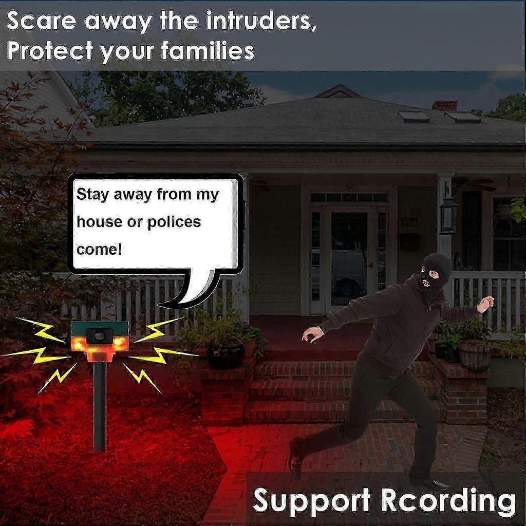 Solar Outdoor Motion Sensor Alarm with 130db Loud Noise Maker - Customizable Sound & Strobe Light for Dog Barking & Gunshot Detection