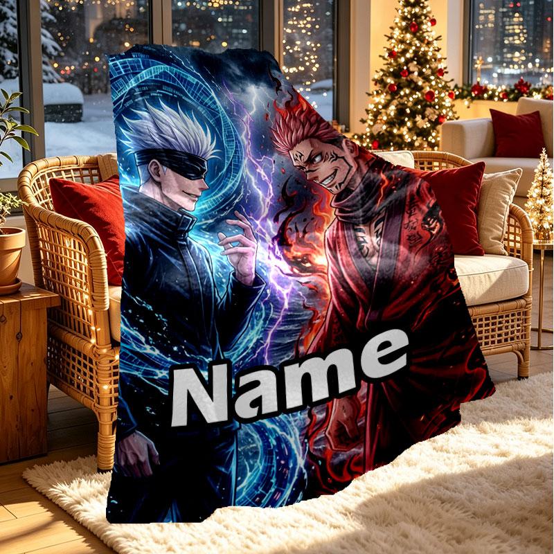 Custom Name Personalized Jujutsu Kaisen Print Blanket, Home Decor, Bedroom, Sofa, Camping, Couch, Gifts for Birthday Christmas