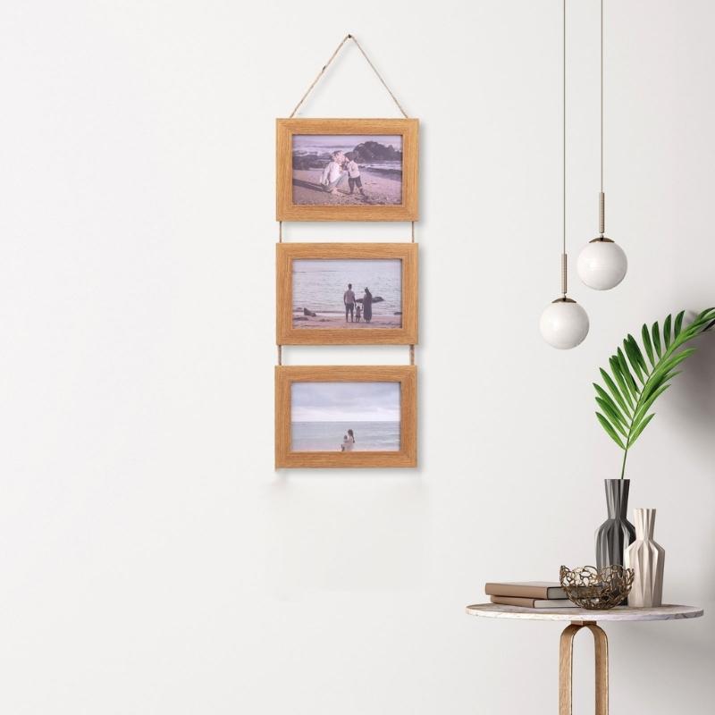 Подвесные фоторамки 5x7 дюймов с 3 отделениями, Деревянные настенные фоторамки в деревенском стиле, Для размещения 3 фотографий, Декор для стен