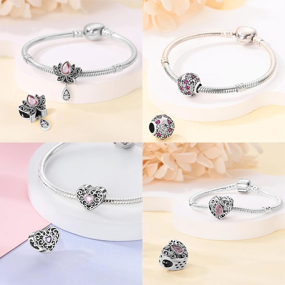 Heart Zircon Charm Bead Charms Authentic Classic copper Plated Lotus Angel Bead Charms Compatible With Bracelets Women Do It Yourself Jewellery Fine G